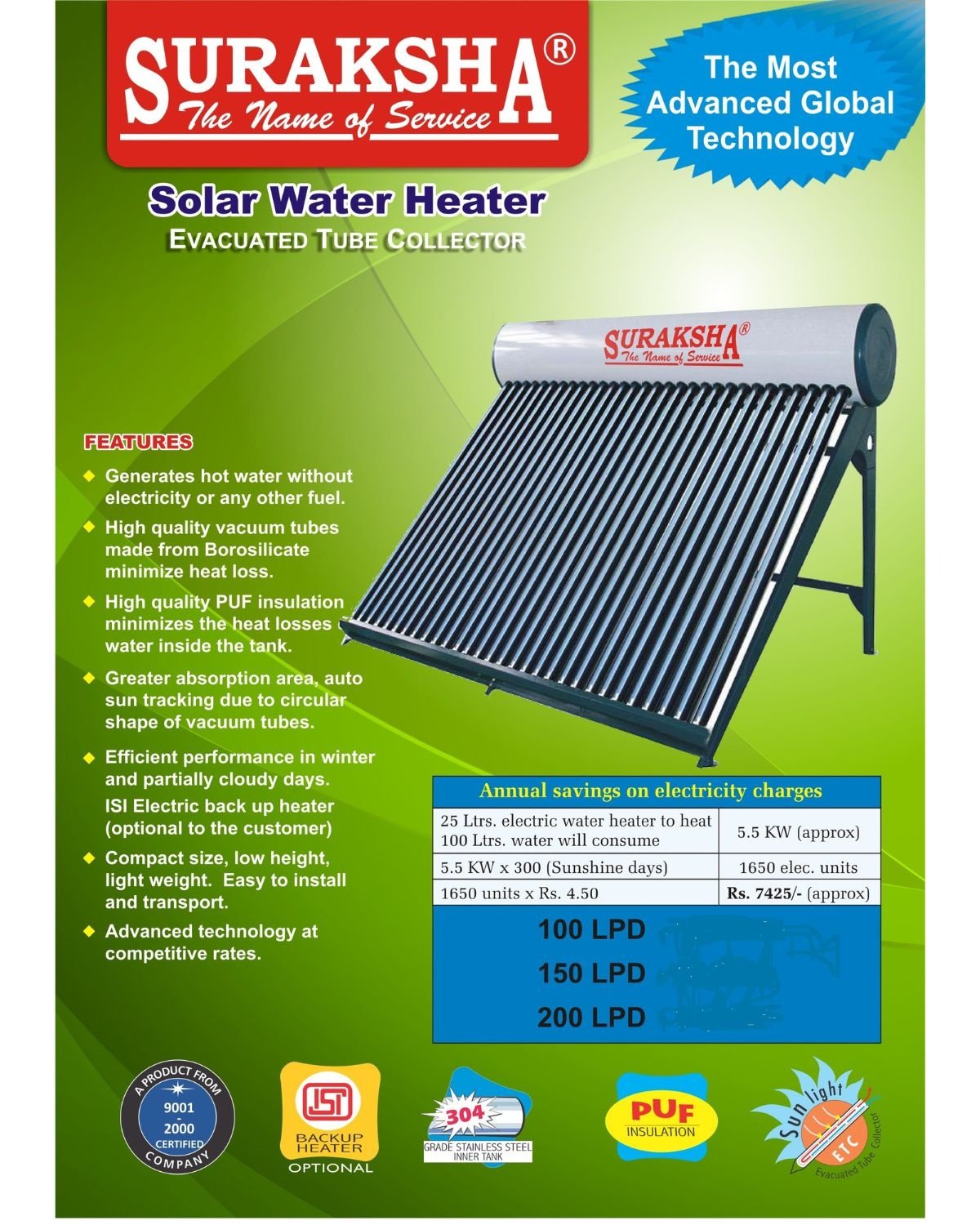 Suraksha ETC Solar Water Heater catalog